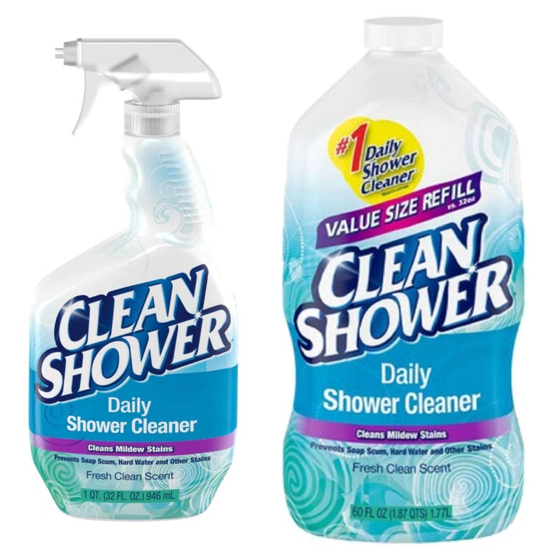 Clean Shower  Daily Shower Cleaner - No Scrub Bundle Pack [32Oz. Spray Bottle & 60Oz. Refill Bottle] - Image 1
