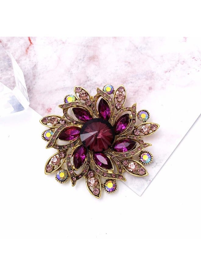 LAXPICOL Vintage Women's Austrian Crystal Elegant Flower Brooch Wedding Broach Pin, Alloy, Crystal, rhinestone - Image 2
