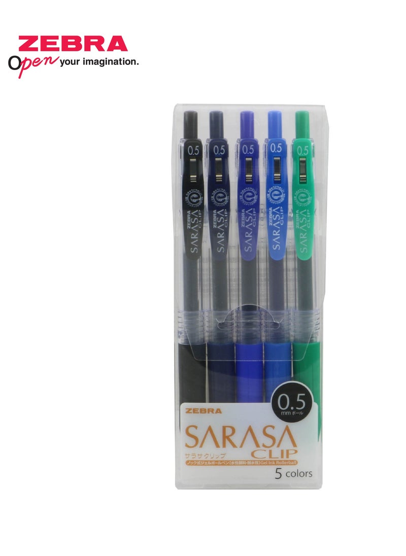 ZEBRA 5 Piece Sarasa Clip Gel-Ink Rollerball Pen Multicolor 0.5 mm 