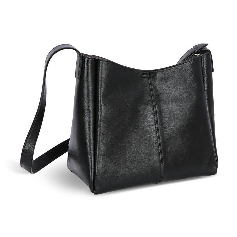 HESHE Soft Genuine Leather Purses for Women Satchel Bag Hobo Crossbody Bags Work Tote Bag Top Handle Handbag Crossbody Purse(Black) - Image 1
