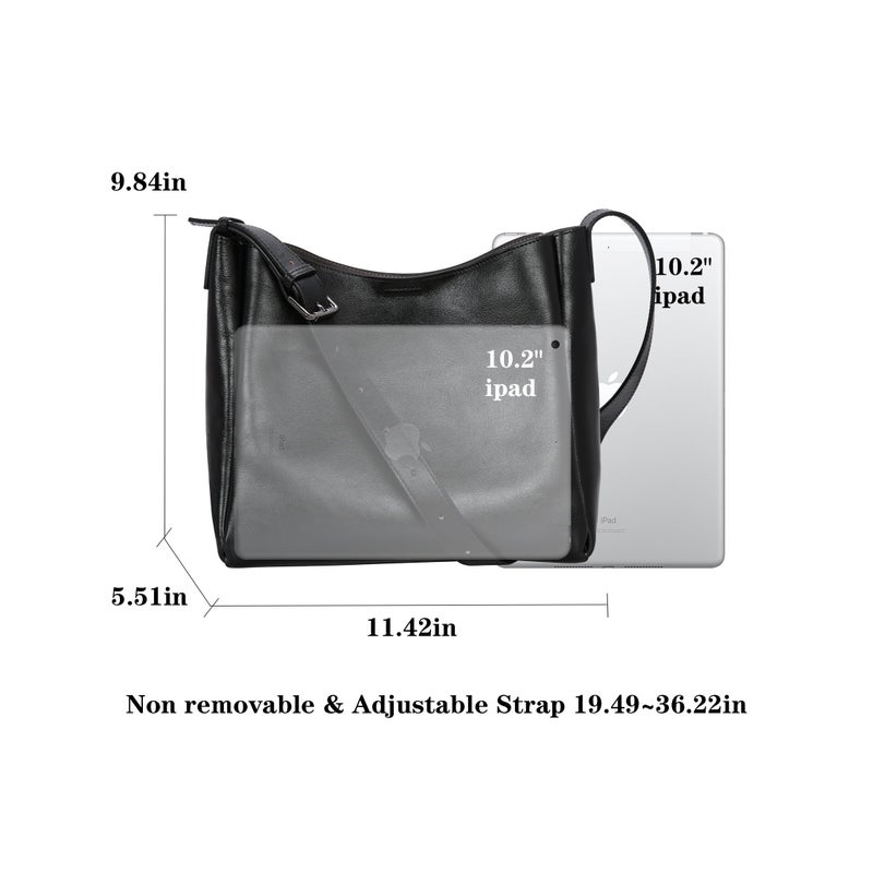 HESHE Soft Genuine Leather Purses for Women Satchel Bag Hobo Crossbody Bags Work Tote Bag Top Handle Handbag Crossbody Purse(Black) - Image 3