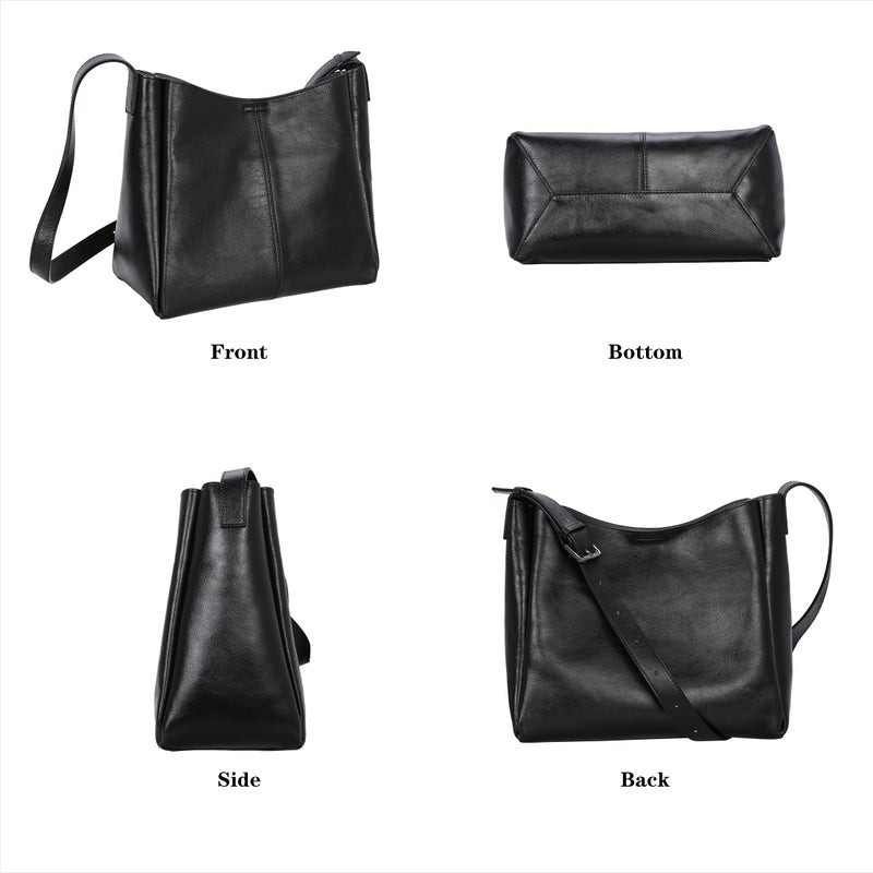 HESHE Soft Genuine Leather Purses for Women Satchel Bag Hobo Crossbody Bags Work Tote Bag Top Handle Handbag Crossbody Purse(Black) - Image 4