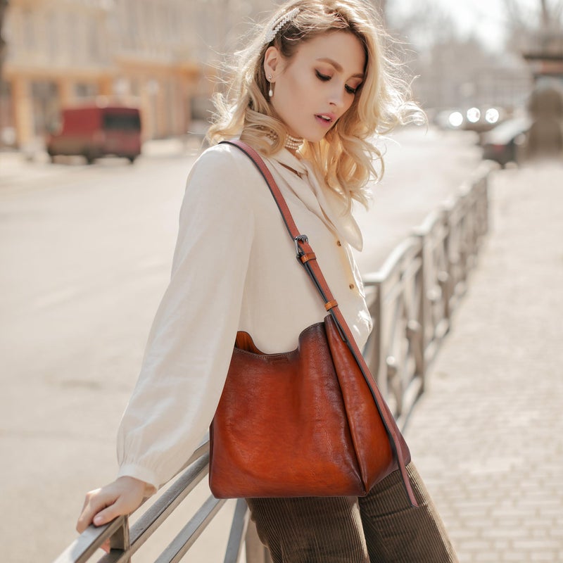 HESHE Soft Genuine Leather Purses for Women Satchel Bag Hobo Crossbody Bags Work Tote Bag Top Handle Handbag Crossbody Purse(Black) - Image 2