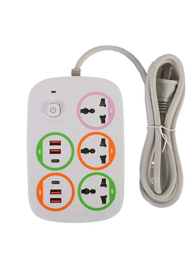 JAJEEK British Standard Power Strip – 4 USB + 2 Type-C Ports, 2500W, Color-Changing LED Ring, Total Power Control, Black  - Image 4