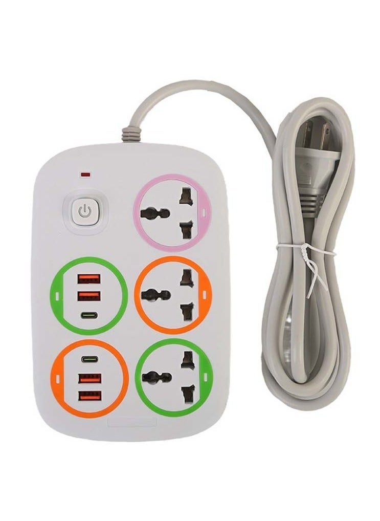 JAJEEK British Standard Power Strip – 4 USB + 2 Type-C Ports, 2500W, Color-Changing LED Ring, Total Power Control, Black  - Image 1