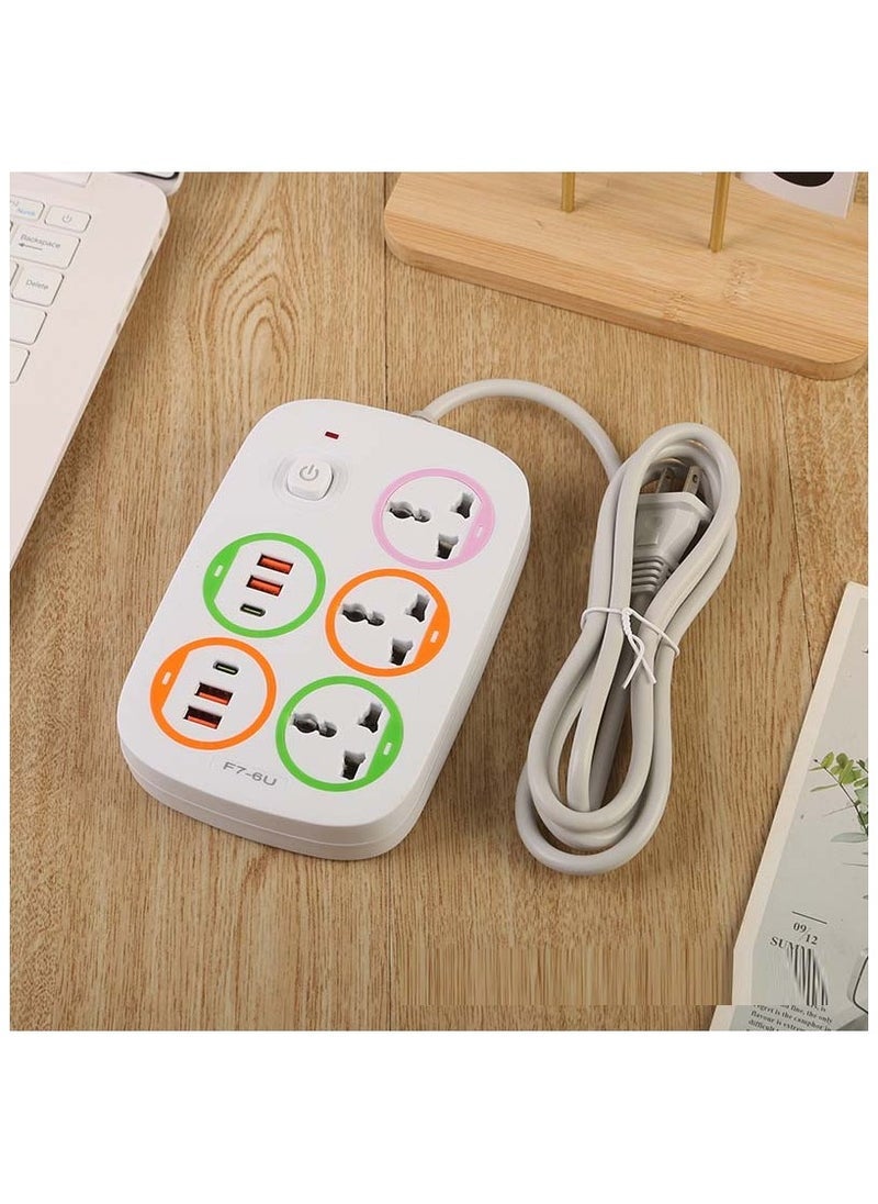 JAJEEK British Standard Power Strip – 4 USB + 2 Type-C Ports, 2500W, Color-Changing LED Ring, Total Power Control, Black  - Image 3