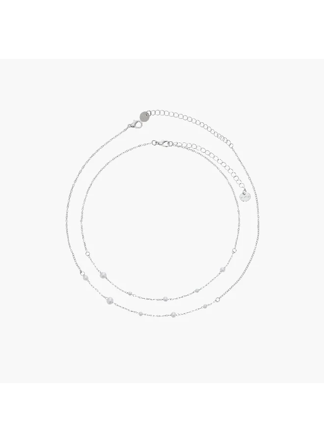 لايف ستايل Set of 2 - Silver Tone Necklace with Pearl Detail
