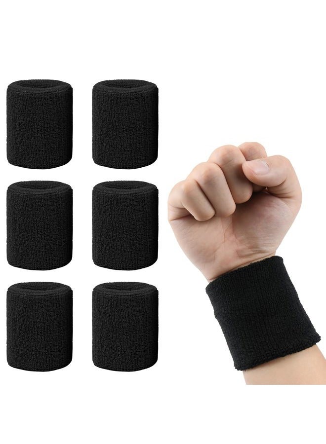 6 Pack Sweatbands Sports Wristband, Men & Women Wristbands, Breathable Cotton Sweatbands for Working Out, Running Athletic Sports, Basketball, Football - Image 1