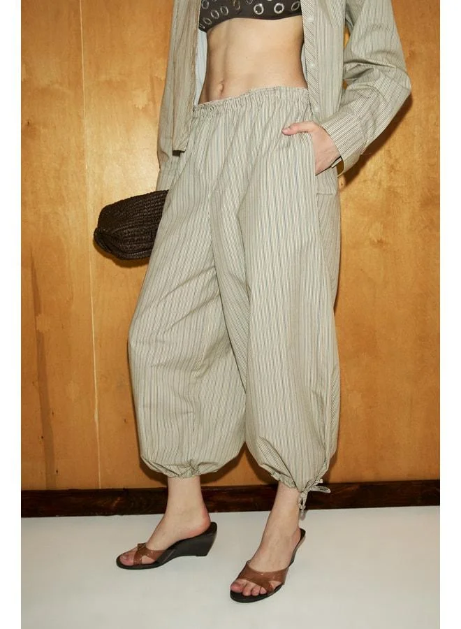 GRIMELANGE ZARIA Women's Regular Fit 100% Organic Cotton Pants with Elastic Waist, Brown Striped.