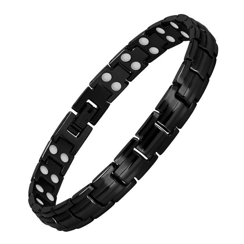 Feraco 2X Strength Magnetic Bracelets for Women Titanium Steel Magnetic Bracelet with Double Rows Ultra Strong Gauss Magnets, Jewelry Gifts (Black) - Image 1