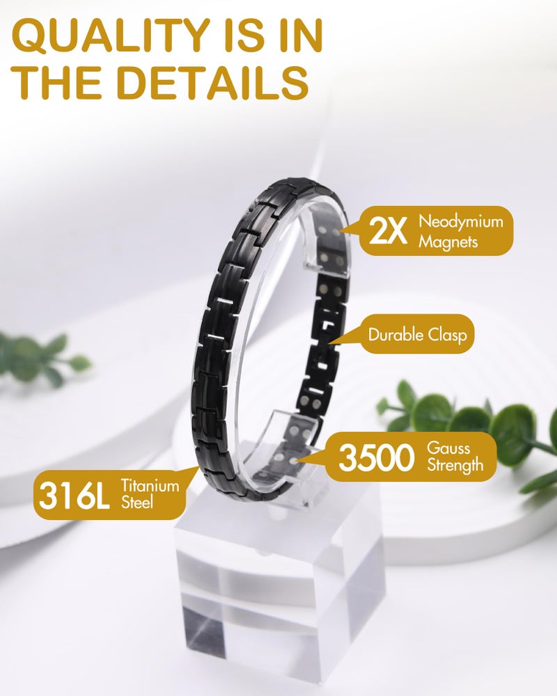 Feraco 2X Strength Magnetic Bracelets for Women Titanium Steel Magnetic Bracelet with Double Rows Ultra Strong Gauss Magnets, Jewelry Gifts (Black) - Image 2