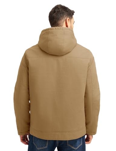 Rdruko Mens Winter Work Jackets Hooded Quilted Cotton Wram Coat Utility 4 Pockets Workwear Khaki XL - Image 3