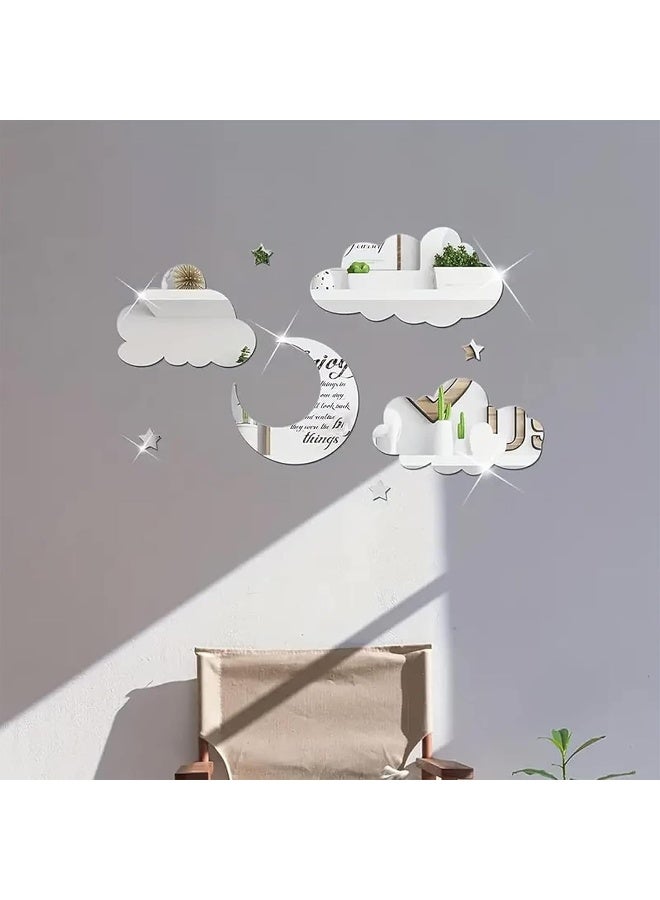 TPGP 3D Clouds Mirror Wall Sticker Self-Adhesive Acrylic Decorative Mirror Sticker DIY Clouds Moon Star Mirror Sticker Wall Decoration for Children's Room, Living Room, Bedroom  - Image 4