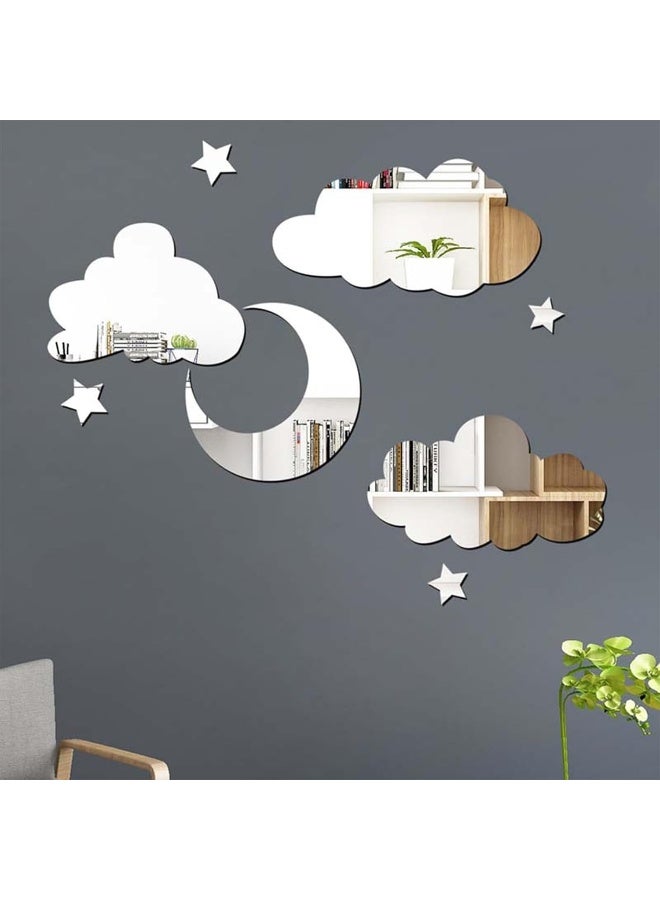 TPGP 3D Clouds Mirror Wall Sticker Self-Adhesive Acrylic Decorative Mirror Sticker DIY Clouds Moon Star Mirror Sticker Wall Decoration for Children's Room, Living Room, Bedroom  - Image 1