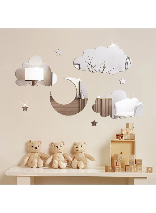TPGP 3D Clouds Mirror Wall Sticker Self-Adhesive Acrylic Decorative Mirror Sticker DIY Clouds Moon Star Mirror Sticker Wall Decoration for Children's Room, Living Room, Bedroom  - Image 5