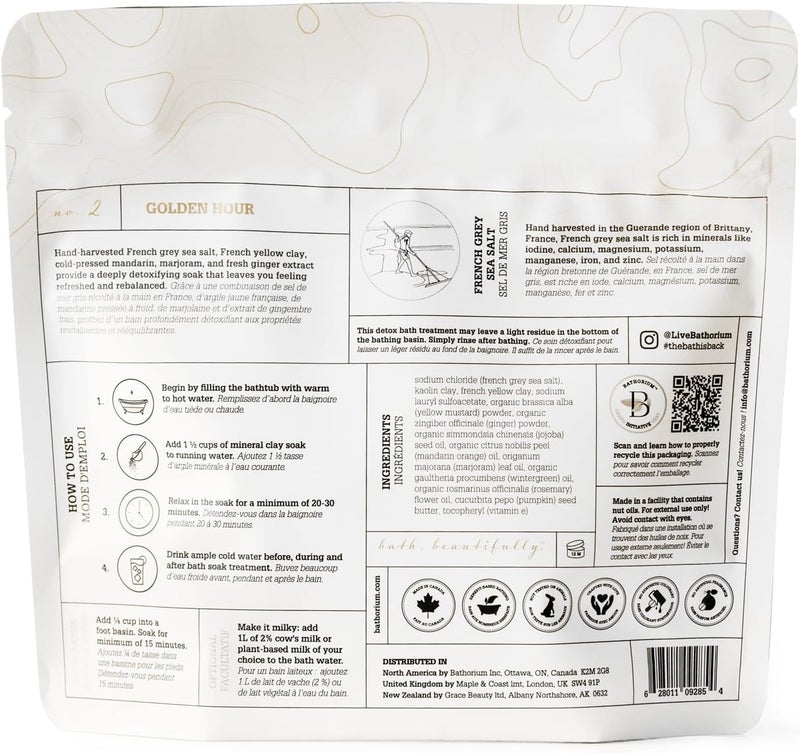Bathorium Golden Hour Mud Mineral Soak Detox Bath Soak with French Grey Sea Salt Ginger Mandarin Sinus Relief Recovery pHBalanced for Women Approximately 3 Baths 32 oz - Image 2
