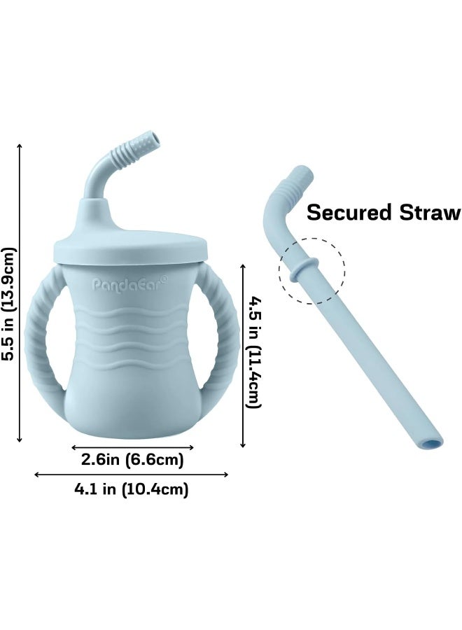 PandaEar Silicone Feeding Set | 11PCS Led Weaning Supplies Self Feeding Utensils | Divided Suction Plate Bowl Bibs Sippy Cup With Food Pouch Snack Container Spoons Forks, Blue - Image 5