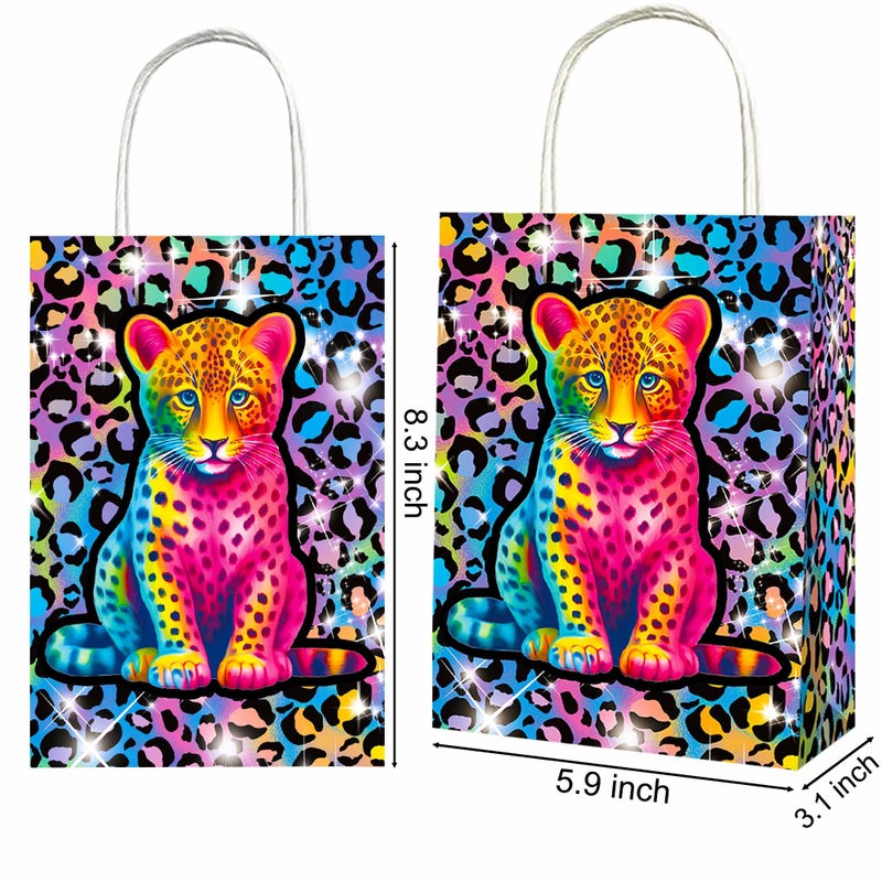 umoni 12PCS Rainbow Cheetah Favor Bags Neon Leopard Birthday Party Supplies Cheetah Print Paper Gift Bags Neon Cheetah Handle Treat Bags for Safari Animals Party Decorations - Image 5