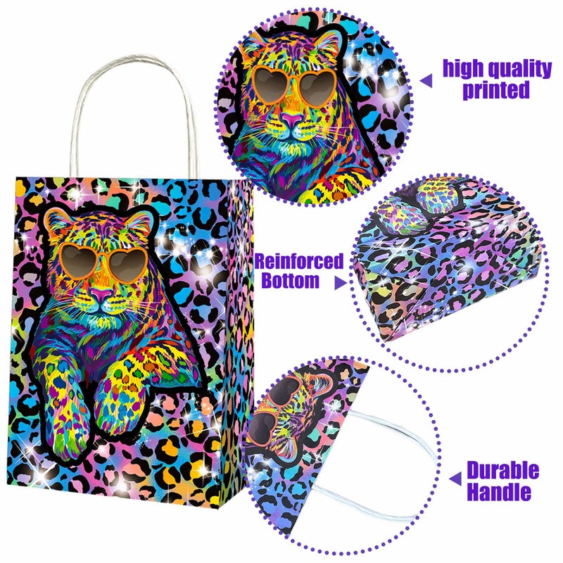 umoni 12PCS Rainbow Cheetah Favor Bags Neon Leopard Birthday Party Supplies Cheetah Print Paper Gift Bags Neon Cheetah Handle Treat Bags for Safari Animals Party Decorations - Image 3