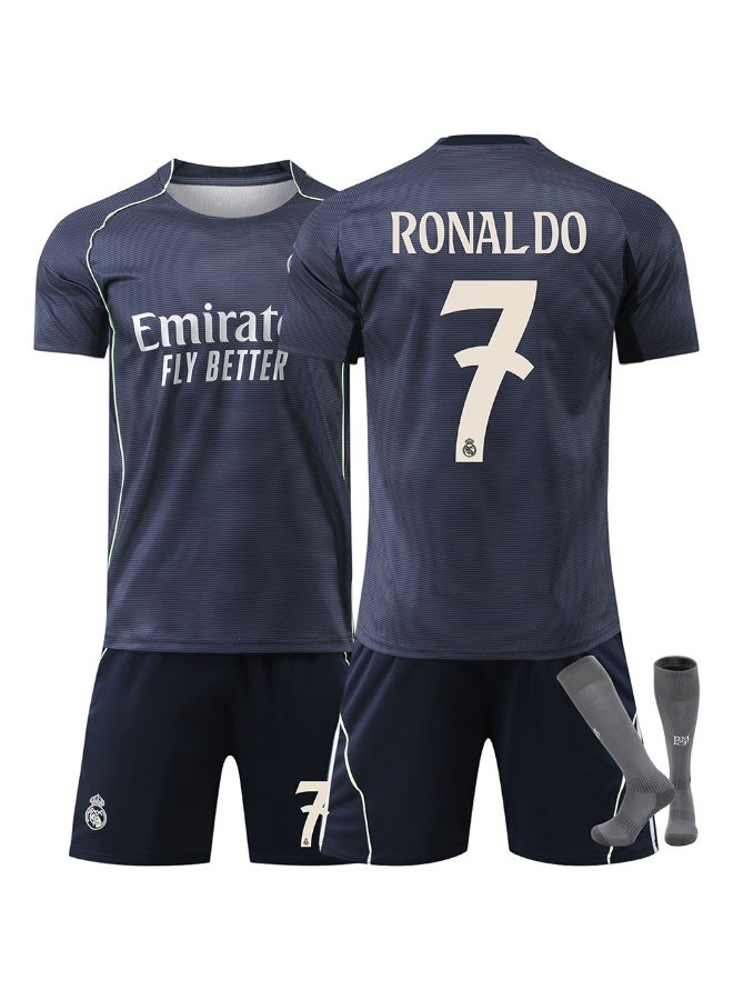 ريال مدريد 2025-2026 ريال مدريد لكرة القدم موحدة #7 رونالدو لكرة القدم جيرسي السراويل الجوارب دعوى حجم الأطفال وحجم الكبار ، هدية للجماهير والأصدقاء - Image 1