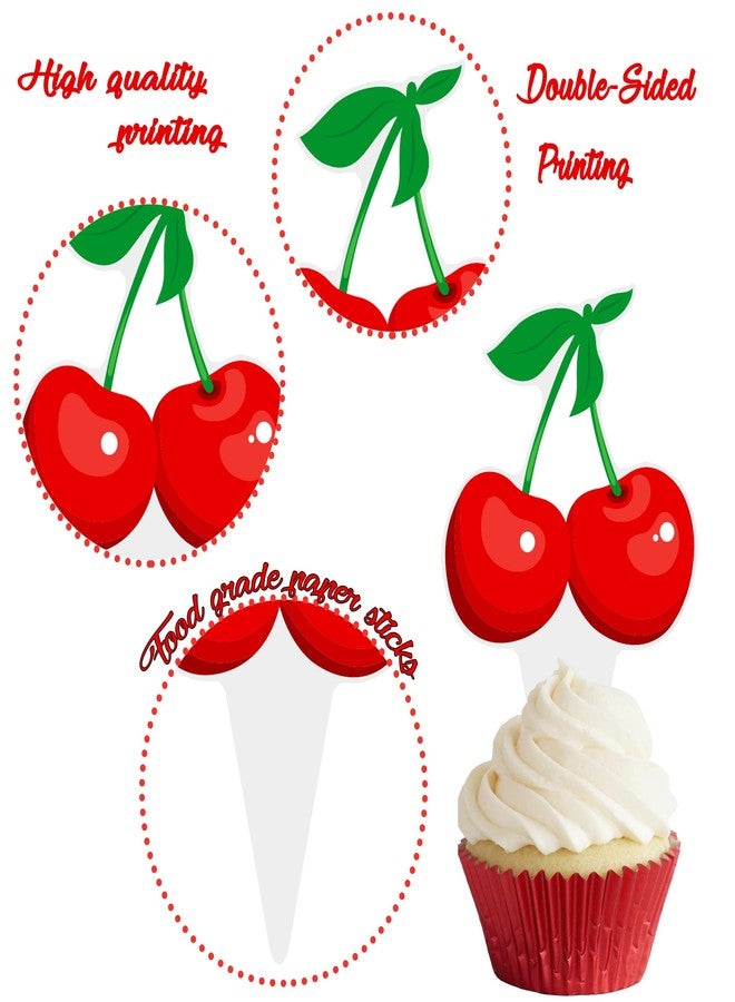 اوموني لوازم حفلات أعياد الميلاد بالكرز، 48 قطعة من زينة كب كيك الكرز، زينة كعك الحفلات بطابع الفاكهة، ديكور حفلات استقبال المولود الجديد للفتيات، لوازم حفلات الزفاف وحفلات الزفاف - Image 4