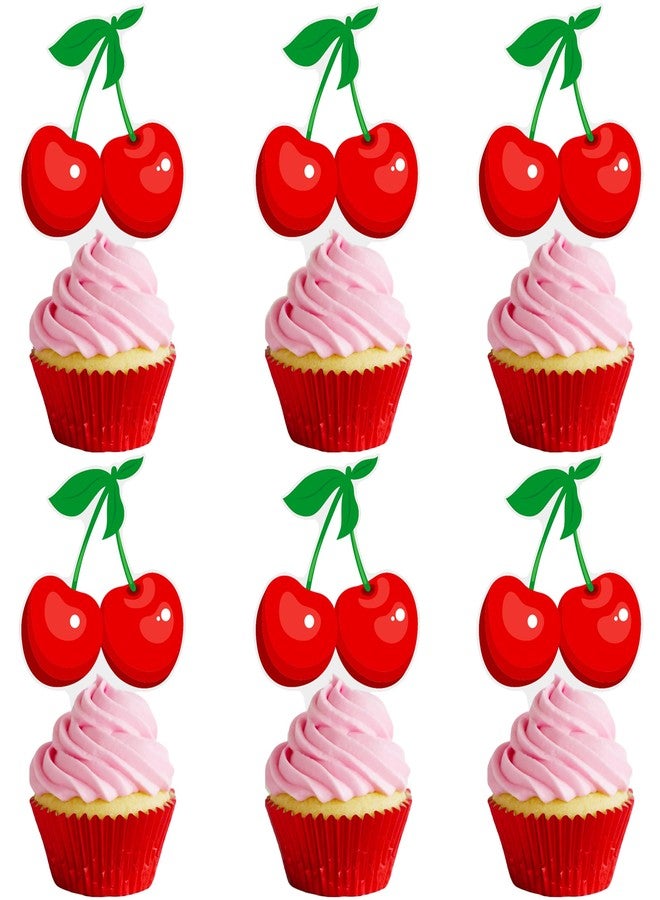 اوموني لوازم حفلات أعياد الميلاد بالكرز، 48 قطعة من زينة كب كيك الكرز، زينة كعك الحفلات بطابع الفاكهة، ديكور حفلات استقبال المولود الجديد للفتيات، لوازم حفلات الزفاف وحفلات الزفاف - Image 1