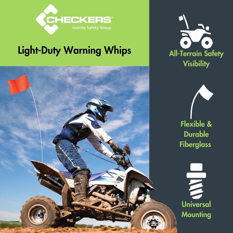 Checkers 7' Green ATV/UTV Flag Pole Whip with High Visibility Square Orange Offroad Flag - Light Duty Safety Flags for Four Wheelers, Off Road, Dunes - Made in the USA - FSRR7G-HB - Image 2