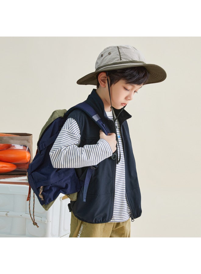 Style Stand Collar Vest For Kids, Children's Spring And Autumn Sleeveless Cardigan, Boys' Vest For Toddlers And Older Children, Outdoor Functional Sleeveless Jacket - Image 3