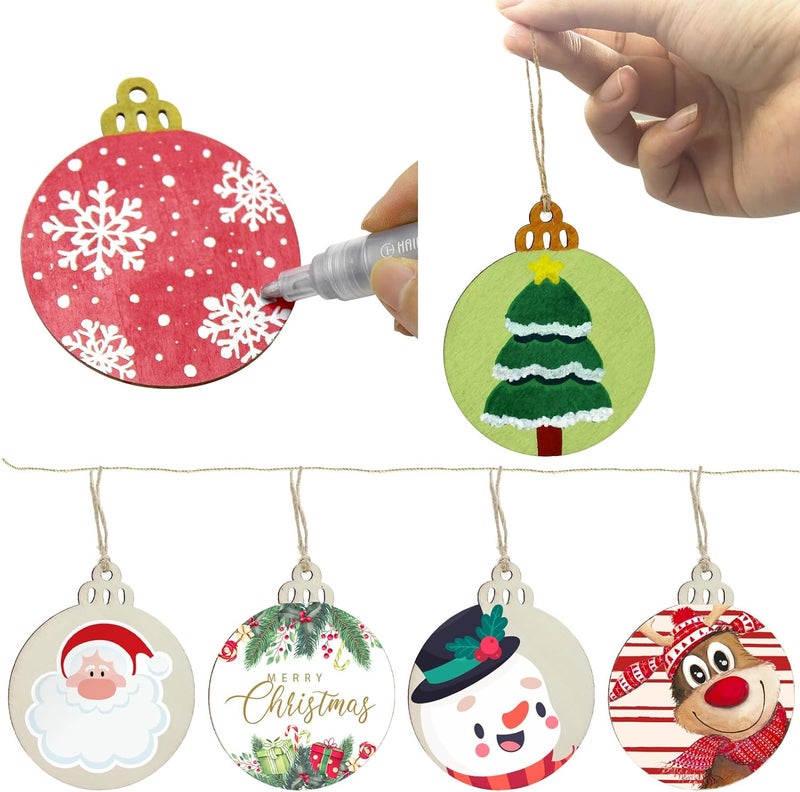Hidreas 40 Pcs Unfinished Wood Ornaments DIY Round Wooden Ornaments Christmas Crafts Kit, Round Wood Christmas Ornaments for Crafts and Christmas Holiday Hanging Decorations - Image 3