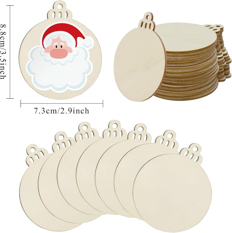 Hidreas 40 Pcs Unfinished Wood Ornaments DIY Round Wooden Ornaments Christmas Crafts Kit, Round Wood Christmas Ornaments for Crafts and Christmas Holiday Hanging Decorations - Image 2