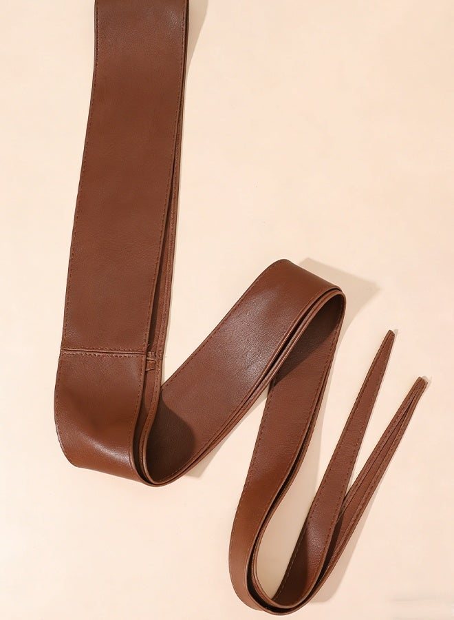 هابي دي مشد خصر نسائي، حزام بعقدة، شراريب طويلة جداً، حزام عريض، مشد خصر كامل (بني) - Image 3