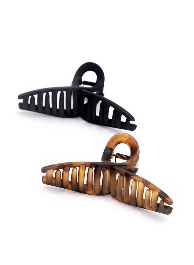 Kitsch Large Hair Clips For Women Jumbo Loop Hair Claw Clips For Thick Hair ; Big Hair Clip & Claw Clip For Teen Girls ; Stylish Banana Clip ; Hair Styling Accessories For Women (2Pc Tortoise&Black) - Image 1