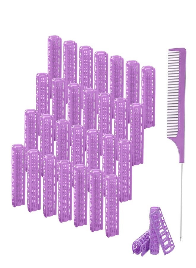 ZMD 28PCS Self Grip Small Hair Rollers Set, 0.6In/1.5cm Plastic Snap on Rollers Heatless Curlers with Comb Hairdressing Tools for Women/Men Short Thin Fine Hair (Purple) - Image 1