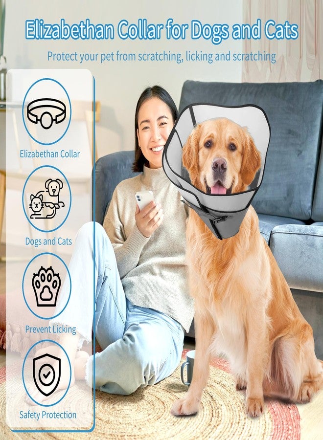 VINGVO Adjustable Dog Cone Collar for Surgery Recovery, Soft Wound Collar After Surgery for Large Medium Dogs Prevent Licking, Adjutsable Elizabethan Dog Neck Collar, Comfortable Pet Recovery Collar - Image 2