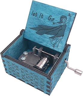 YouTang Youtang Tiny Music Box 18 Note Hand Crank Musical Box Carved Wooden,Play Let it Go,Blue  - Image 1