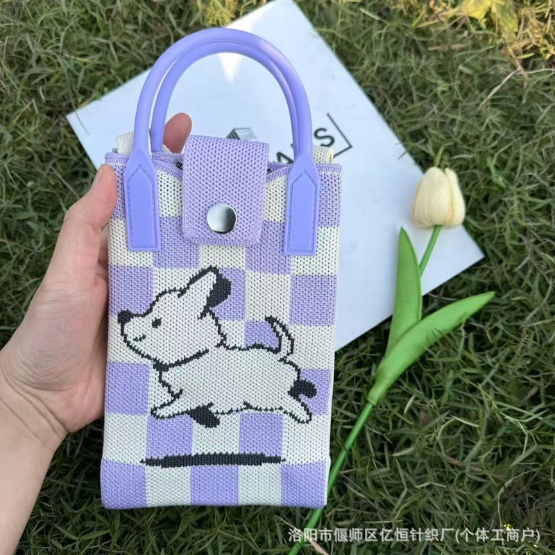 New Knitted Crossbody Mobile Phone Bag Fashionable All-Match Flower Cartoon Knitted Crossbody Bag Women'S Hand Tote Bag - Image 1