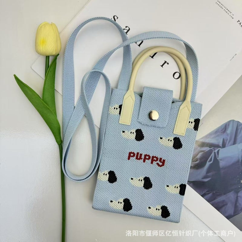 New Knitted Crossbody Mobile Phone Bag Fashionable All-Match Flower Cartoon Knitted Crossbody Bag Women'S Hand Tote Bag - Image 4