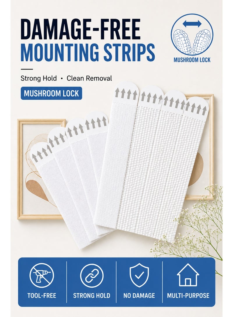 6 Pairs Mounting Strips, Strong Adhesive Wall Hanging Strips, Mushroom Lock Design, Damage-Free Removable, for Frames, Storage & Decor - Image 1