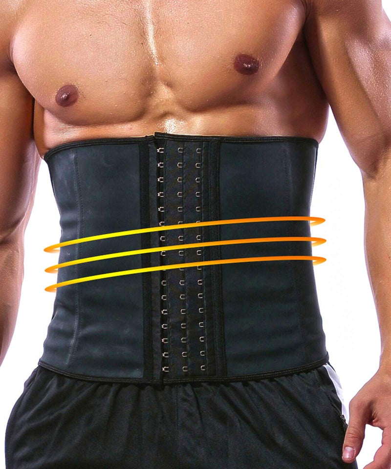 GainKee Latex Men Waist Trainer Corsets With Steel Bone Sweat Sauna Suit For Fitness Medium