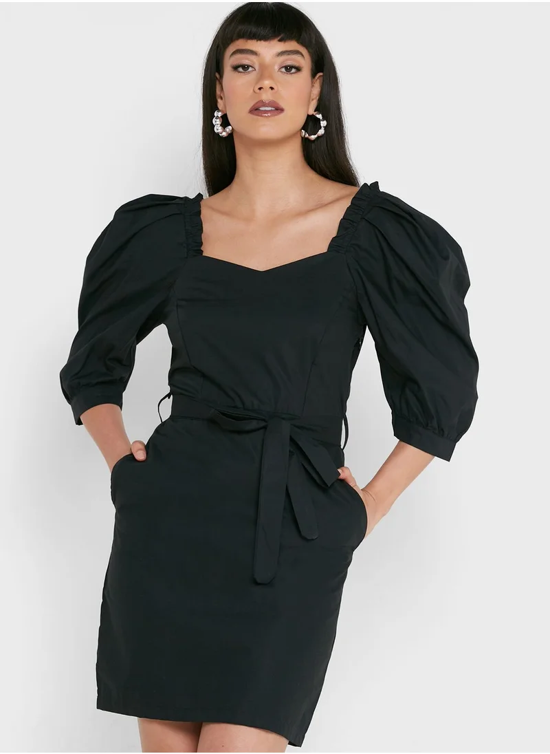 THE VANCA Puff Sleeve Tie Detail Dress