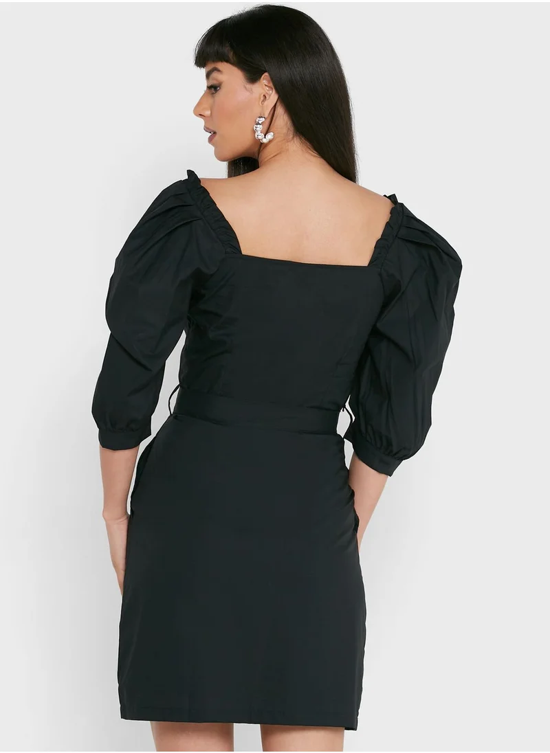 THE VANCA Puff Sleeve Tie Detail Dress