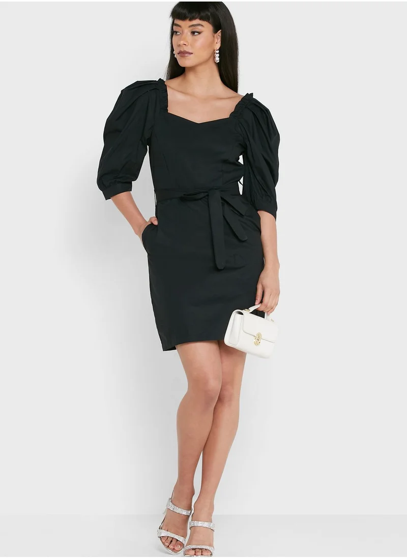 THE VANCA Puff Sleeve Tie Detail Dress