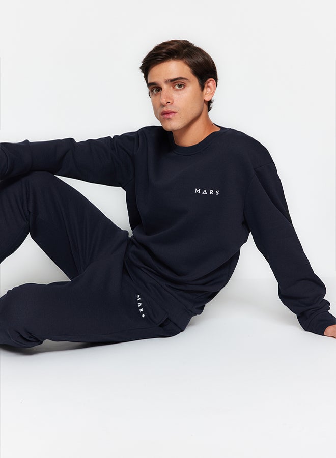 trendyol Navy Regular Fit Embroidered Knitted Pajamas Set TMNAW24PT00040 - Image 2