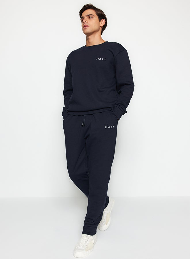 trendyol Navy Regular Fit Embroidered Knitted Pajamas Set TMNAW24PT00040 - Image 1