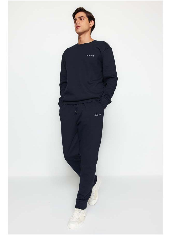 trendyol Navy Regular Fit Embroidered Knitted Pajamas Set TMNAW24PT00040  - Image 1