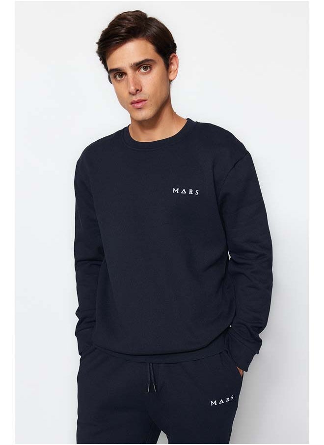 trendyol Navy Regular Fit Embroidered Knitted Pajamas Set TMNAW24PT00040  - Image 2