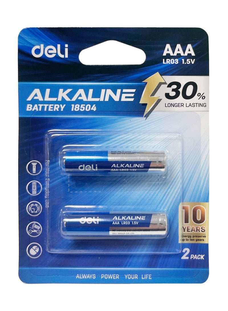 Deli E18504 AAA Alkaline Batteries Pack of 2 Long-Life - Image 3