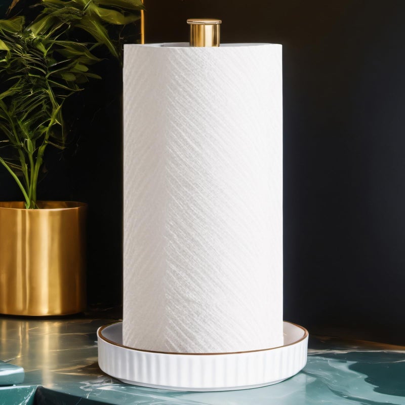 VROOMIUM Gold Paper Towel Holder Countertop Ceramic Base EasytoClean 15 lbs 7 B x 125 H Stable Elegant and Durable Kitchen Roll Stand