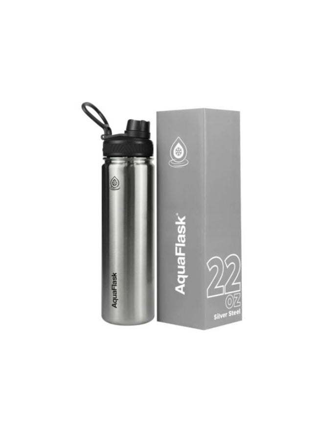 Aquaflask Stainless Steel Water Bottle Regular 22Oz - 650 Ml - Silver Steel - Image 1