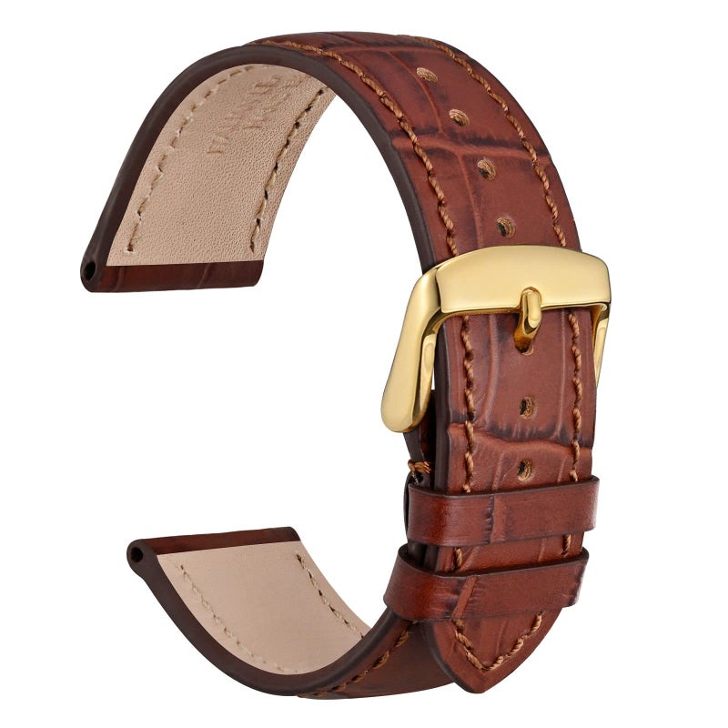 WOCCI 21mm Watch Band, Italian Leather, Embossed Alligator Grain, Gold Buckle (Brown) - Image 1